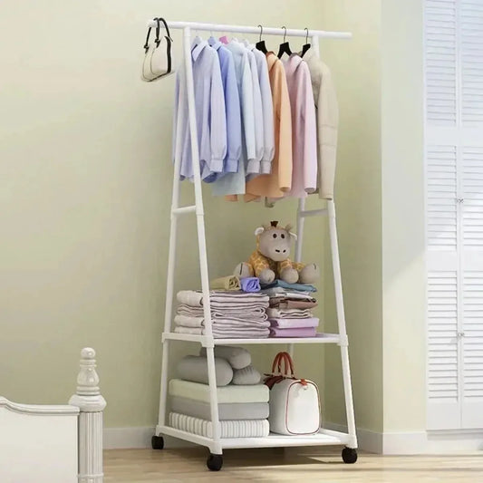 Clothes Hanging Stand - Clothing Racks - Corner Rack - Cloth Hanging Stand - Clothes Hanging Stand for Room - Cloth Stand - Clothes Hanging Stand for Bedroom - Corner Cloth Rack with 3 Layers Storage Shelves & Double Hooks