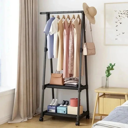 Clothes Hanging Stand - Clothing Racks - Corner Rack - Cloth Hanging Stand - Clothes Hanging Stand for Room - Cloth Stand - Clothes Hanging Stand for Bedroom - Corner Cloth Rack with 3 Layers Storage Shelves & Double Hooks