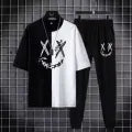 Black & white smiley printed summer tracksuit for men and boys