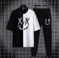 Black & white smiley printed summer tracksuit for men and boys