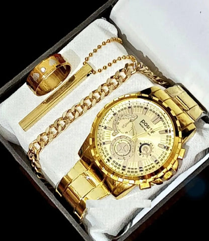 business steel straps round dial wrist watches hand watch-silver watch- men watches-watch for boys-watch for men-watch for kids-watch for young's-watch for boys + Bracelet + With Chain+Ring -High Quality In Random Dial watch stylish-branded-watch